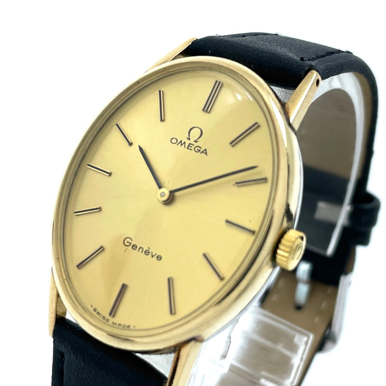 美品 OMEGA オメガ Geneve ジュネーヴ ヴィンテージ 腕時計 ゴールド オーバル 楕円 スイス製 レザーベルト アナログ アンティーク I6