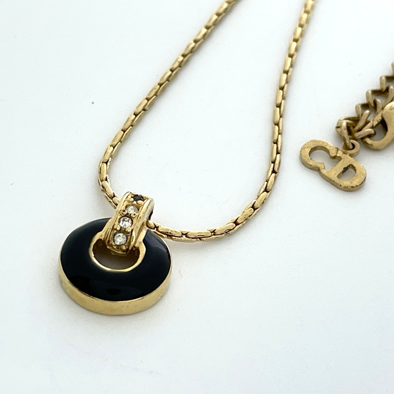 美品 クリスチャンディオール Dior ネックレス ラインストーン ゴールドカラー ヴィンテージ アクセサリー ジュエリー レディース I6
