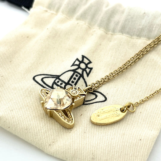 極美品 ヴィヴィアンウエストウッド オーブモチーフ ネックレス レディース ゴールドカラー クリスタル I6 Vivienne Westwood Orb Motif Necklace