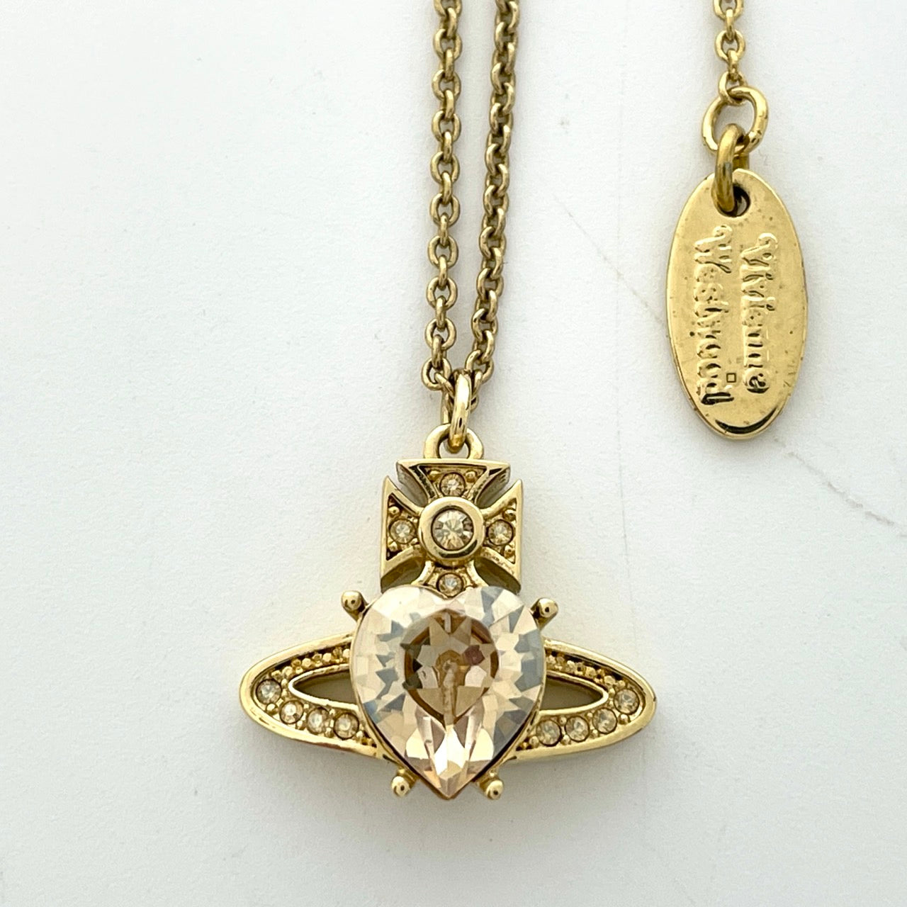 極美品 ヴィヴィアンウエストウッド オーブモチーフ ネックレス レディース ゴールドカラー クリスタル I6 Vivienne Westwood Orb Motif Necklace