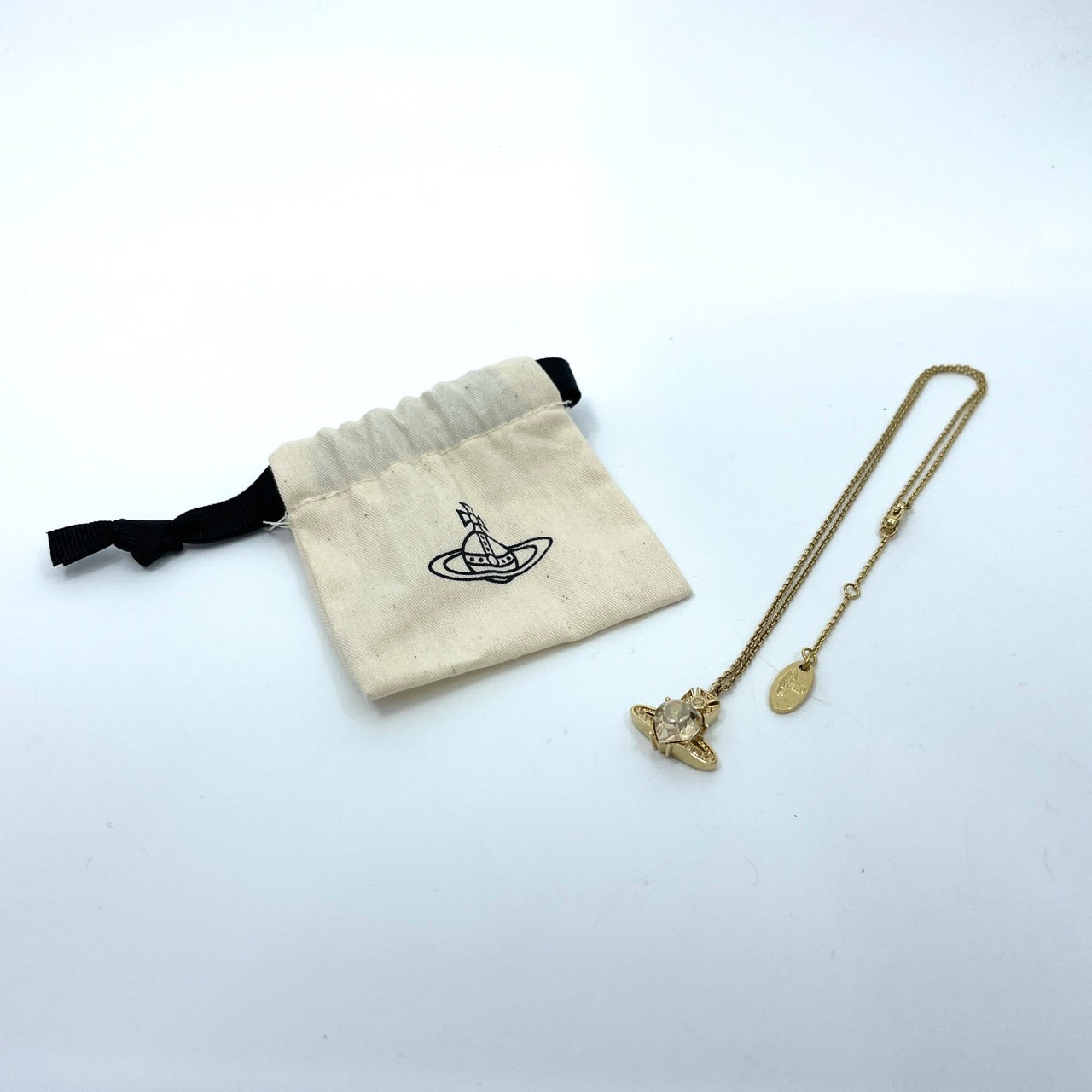 極美品 ヴィヴィアンウエストウッド オーブモチーフ ネックレス レディース ゴールドカラー クリスタル I6 Vivienne Westwood Orb Motif Necklace