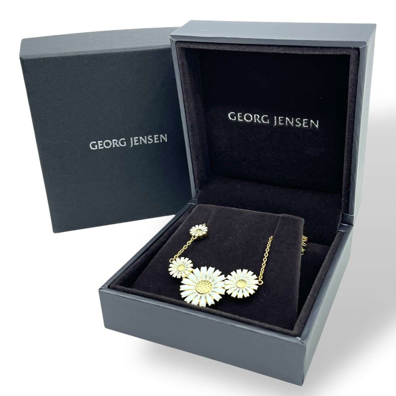 美品 GEORG JENSEN デイジー ネックレス フラワーモチーフ i4 ホワイトエナメル SV925 K18GP ジョージジェンセン Daisy フラワーネックレス レディース ジュエリー