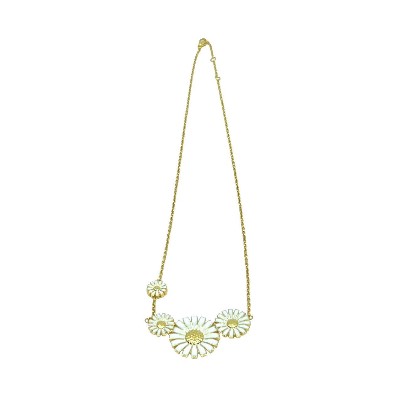 美品 GEORG JENSEN デイジー ネックレス フラワーモチーフ i4 ホワイトエナメル SV925 K18GP ジョージジェンセン Daisy フラワーネックレス レディース ジュエリー
