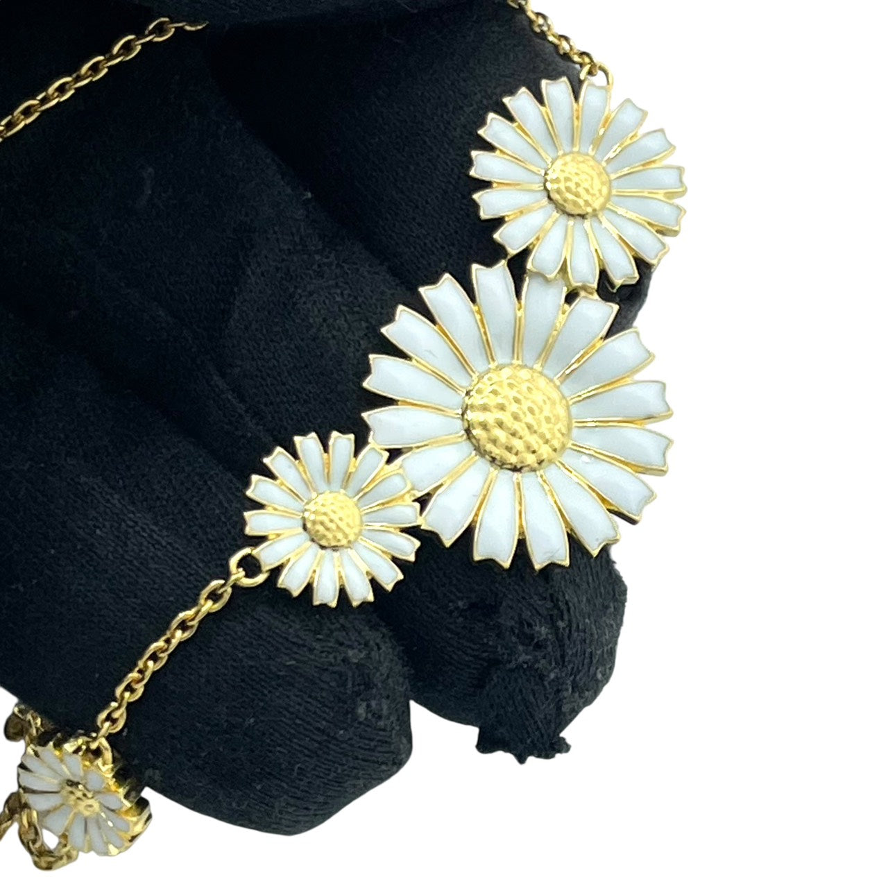 美品 GEORG JENSEN デイジー ネックレス フラワーモチーフ i4 ホワイトエナメル SV925 K18GP ジョージジェンセン Daisy フラワーネックレス レディース ジュエリー