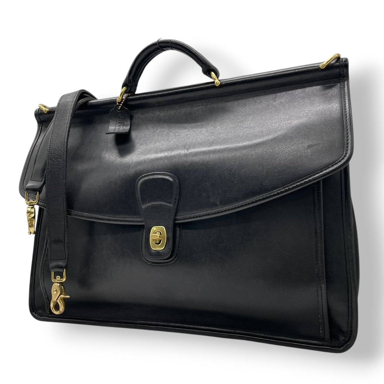 コーチ COACH オールドコーチ OLD 2WAY 5266 ビジネスバッグ ブリーフケース ショルダーバッグ レザー 本革 ブラック 黒 メンズ ビンテージ クラシック エレガント 鞄 斜め掛け可 ターンロック フラップ 自立可 A4収納 大容量 U11