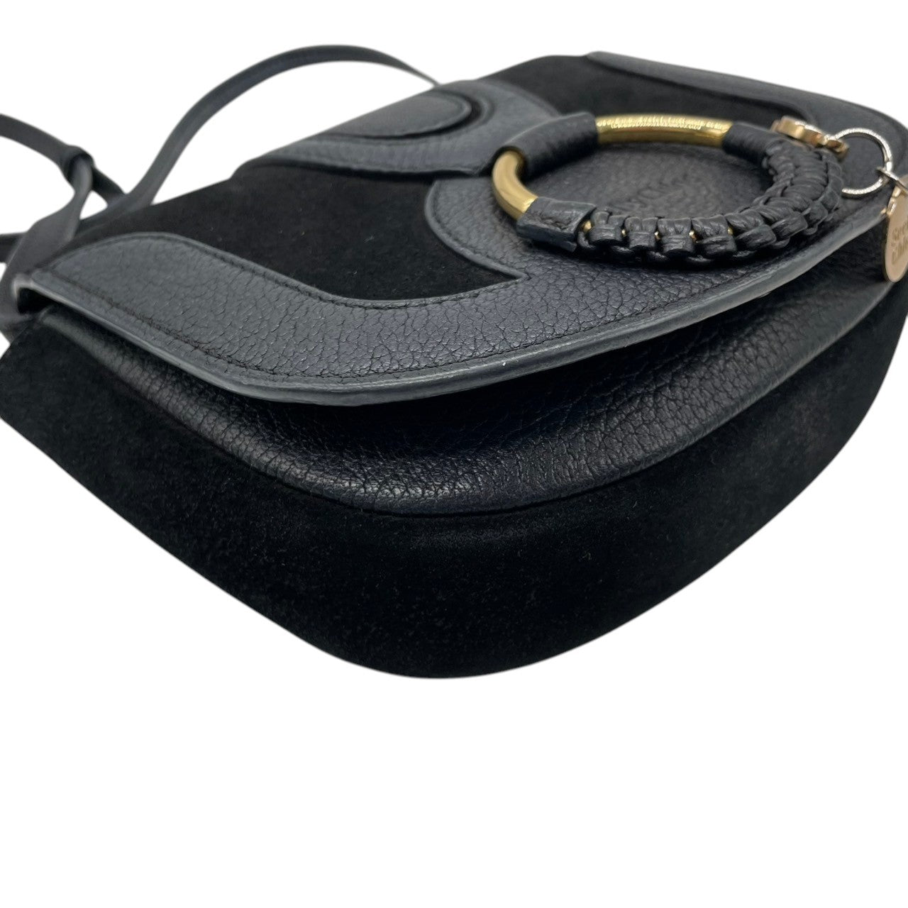 【美品】シーバイクロエ SEE BY CHLOE ショルダーバッグ クロスボディ スエード レザー ブラック 黒 鞄 斜め掛け可 レディース エレガント クラシック ビンテージ お出かけ デイリー 人気 上品 高級 リング 金具 キーチャーム s94