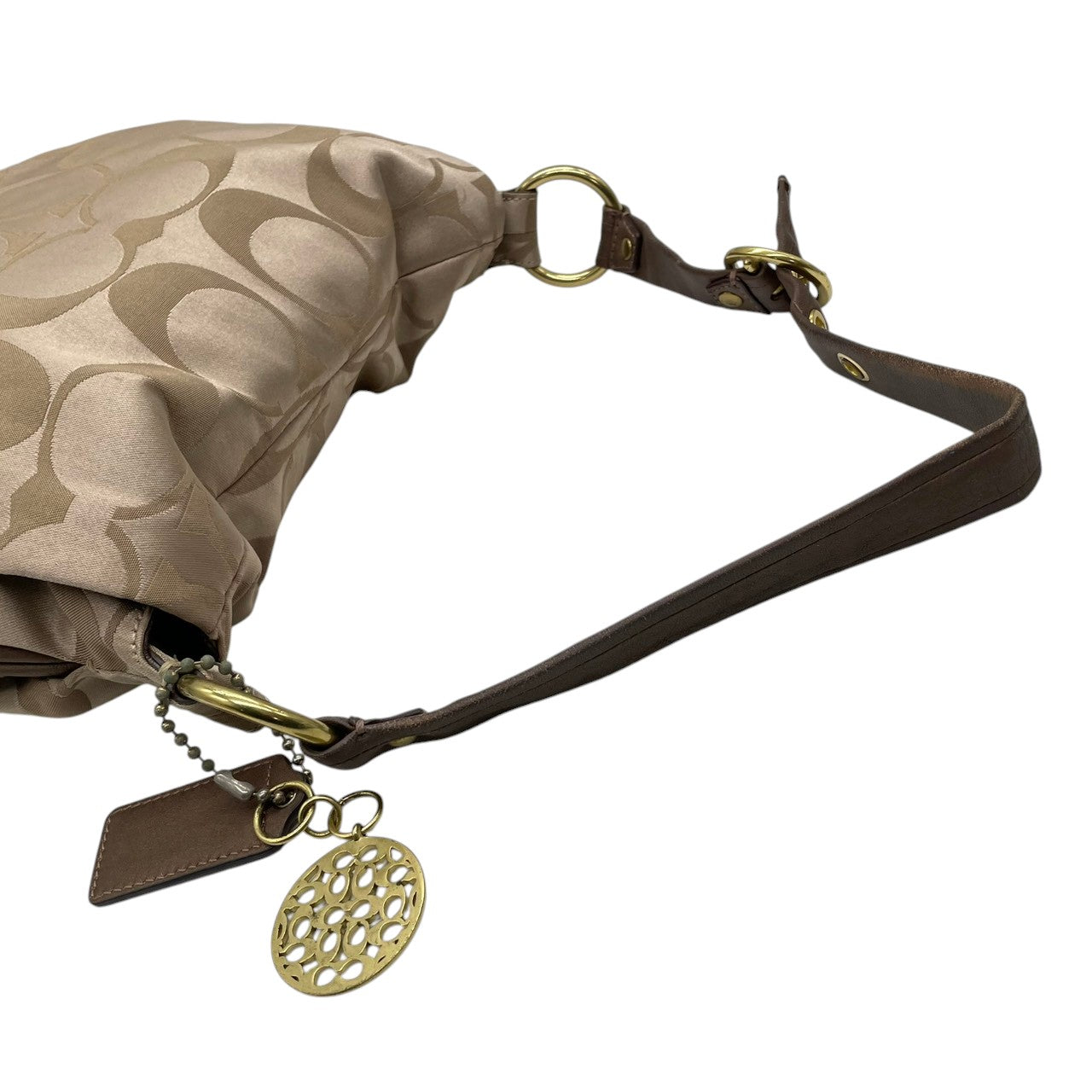 COACH コーチ シグネチャー 13641 2WAY ショルダーバッグ ハンドバッグ ハーフムーン キャンバス レザー ベージュ ブラウン 茶色 エレガント クラシック カジュアル レディース 普段使い お出かけ 斜め掛け可 ワンショルダー 鞄 s84