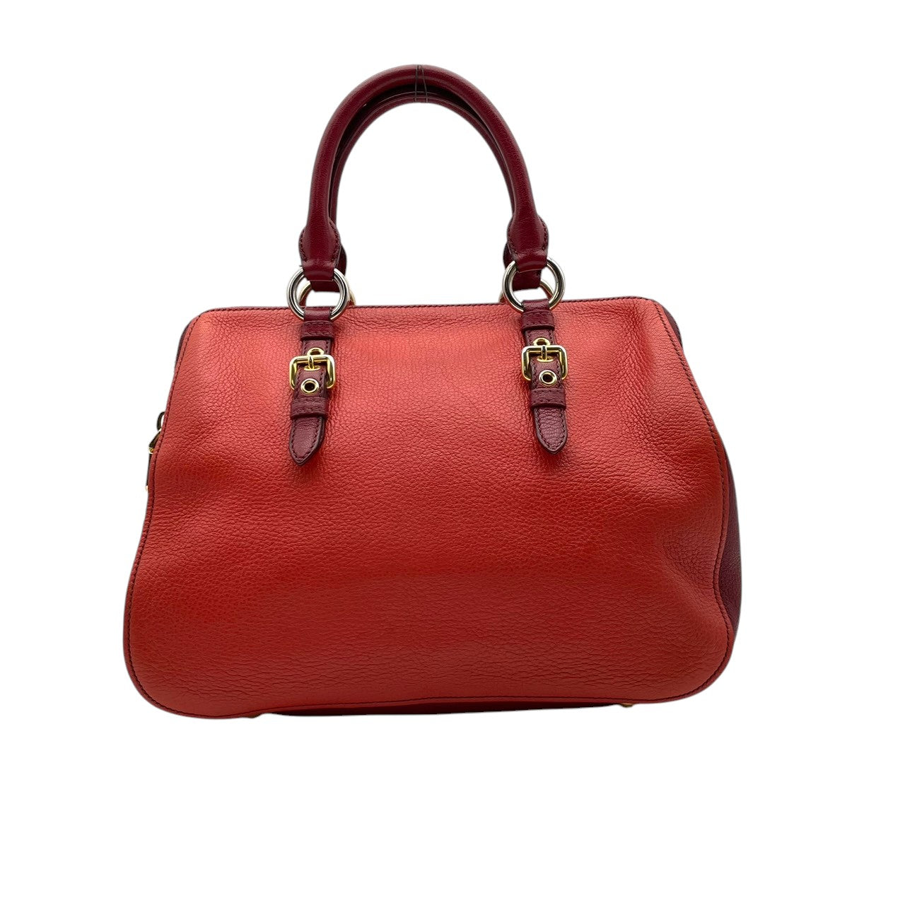 【美品】ミュウミュウ miumiu ハンドバッグ 2way ショルダーバッグ レザー オレンジ 朱色 暖色系 ゴールド金具 ロゴ 刻印 本革 鞄 カバン レディース カジュアル エレガント 華やか 高級感 デート お出かけ 自立可 斜め掛け可 美品 S99