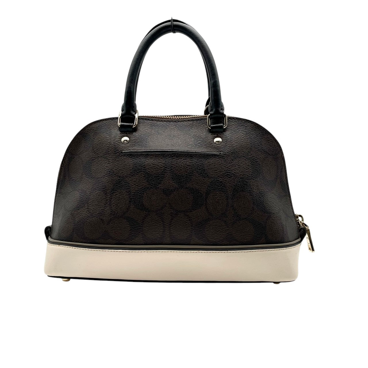【美品】コーチ COACH F57493 シグネチャー ドーム型 2way ハンドバッグ ショルダーバッグ レザー ブラウン アイボリー 茶 白 ゴールド金具 ロゴ カバン 鞄 レディース エレガント カジュアル お出かけ デート 自立可 斜め掛け可 S99