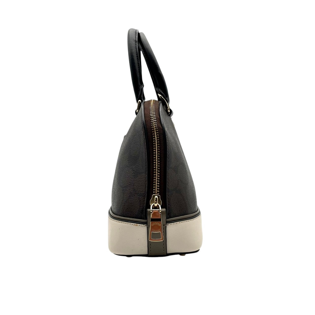 【美品】コーチ COACH F57493 シグネチャー ドーム型 2way ハンドバッグ ショルダーバッグ レザー ブラウン アイボリー 茶 白 ゴールド金具 ロゴ カバン 鞄 レディース エレガント カジュアル お出かけ デート 自立可 斜め掛け可 S99