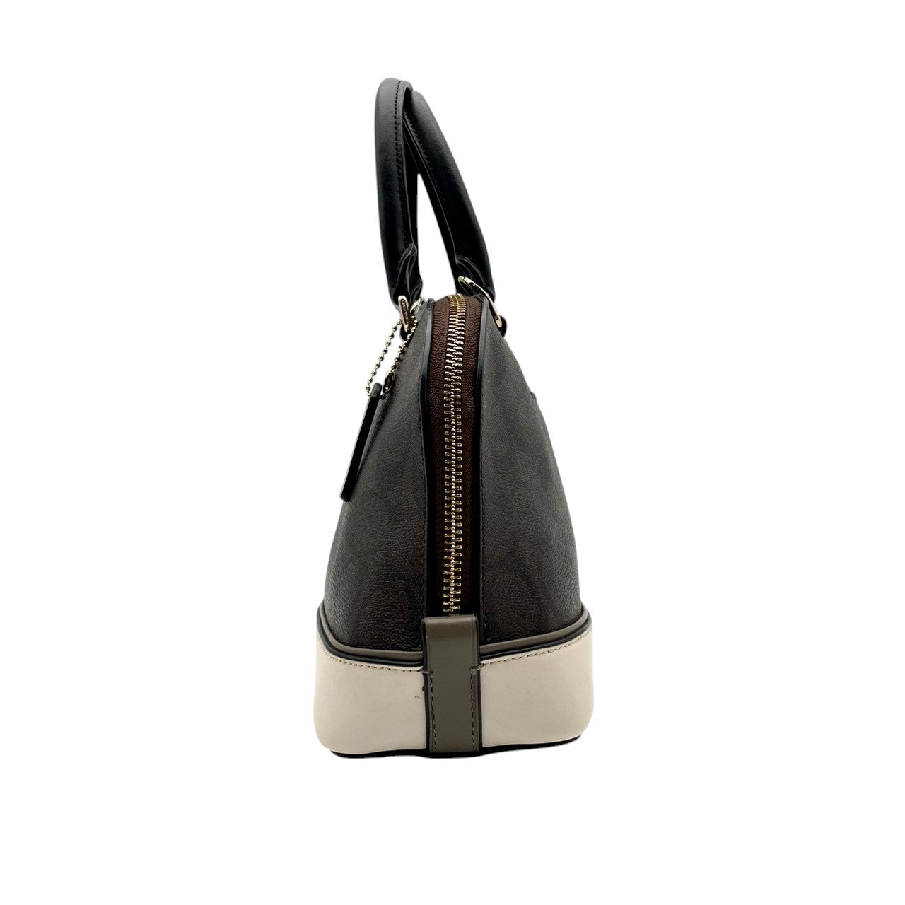 【美品】コーチ COACH F57493 シグネチャー ドーム型 2way ハンドバッグ ショルダーバッグ レザー ブラウン アイボリー 茶 白 ゴールド金具 ロゴ カバン 鞄 レディース エレガント カジュアル お出かけ デート 自立可 斜め掛け可 S99