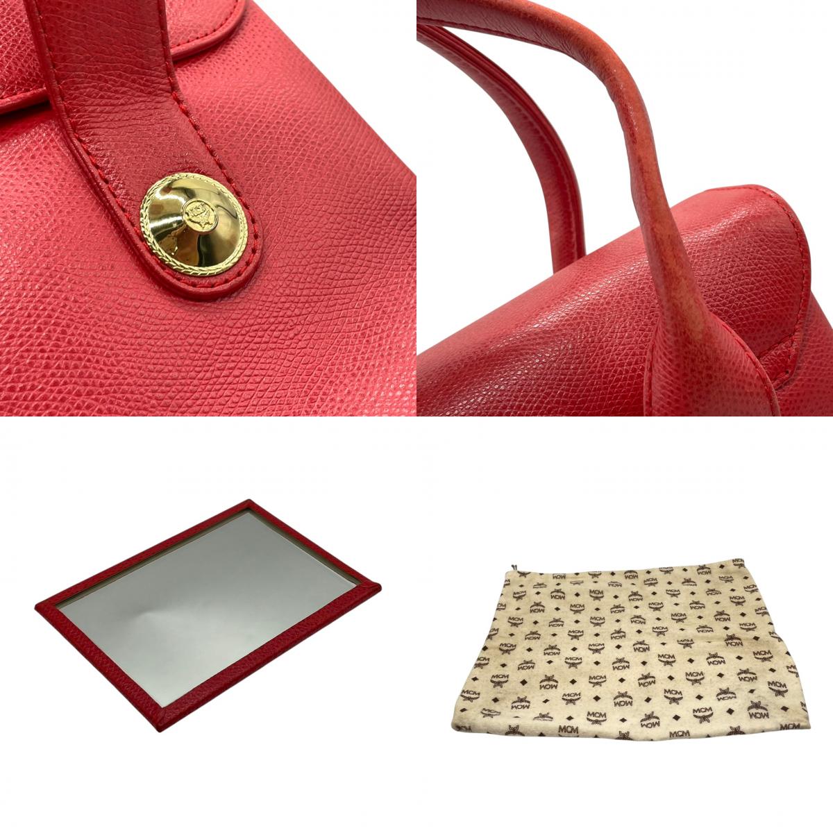 美品 MCM エムシーエム ハンドバッグ ワンショルダー レザー 本革 赤 レッド ゴールド金具 フラップ レディース 女性用 エレガント クラシック ビンテージ 自立可 鞄 カバン 手提げ フォーマル お出かけ デート パーティー 高級 人気 S81