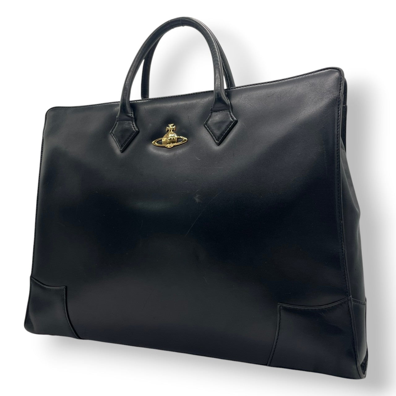 ヴィヴィアンウエストウッド Vivienne Westwood ハンドバッグ ブリーフケース ビジネスバッグ レザー 本革 ブラック 黒 オーブ ゴールド金具 A4収納可 エレガント クラシック カバン 手提げ メンズ レディース 通勤 通学 鞄 S81