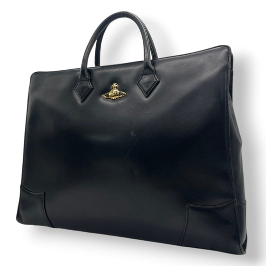 ヴィヴィアンウエストウッド Vivienne Westwood ハンドバッグ ブリーフケース ビジネスバッグ レザー 本革 ブラック 黒 オーブ ゴールド金具 A4収納可 エレガント クラシック カバン 手提げ メンズ レディース 通勤 通学 鞄 S81