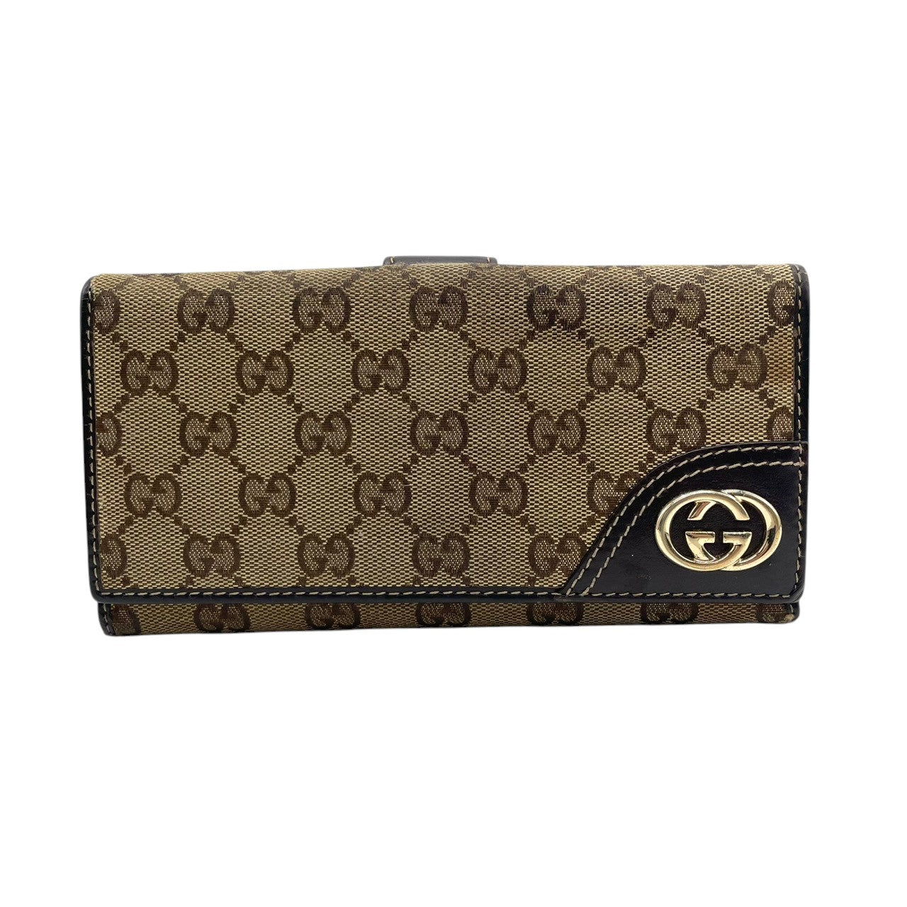 GUCCI グッチ 長財布 ロングウォレット GGキャンバス レザー 本革 ブラウン 茶 レディース 女性用 メンズ エレガント クラシック ウォレット 札入れ 小銭入れ カード入れ 財布 サイフ フォーマル 高級 人気 ブランド M4