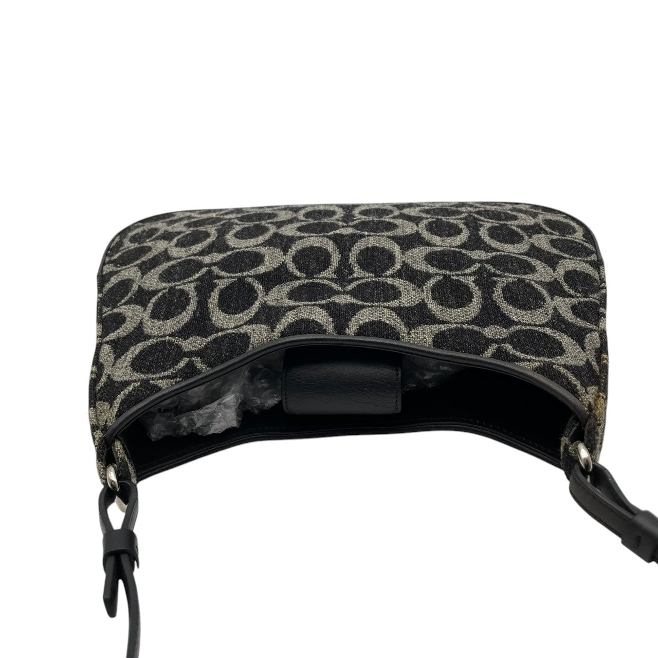 美品 COACH コーチ ショルダーバッグ ハンドバッグ ワンショルダー 肩掛け ウール レザー 本革 ブラック 黒 グレー 灰色 ツイード コンパクト ロゴチャーム ファスナー開閉 エレガント お出かけ サブバッグ カバン 鞄 上品 レディース S65