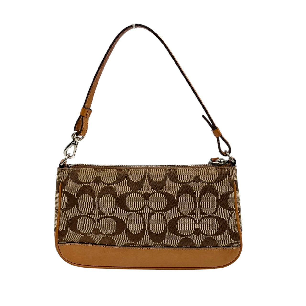美品 COACH コーチ ハンドバッグ ワンショルダー 肩掛け キャンバス レザー 本革 ブラウン 茶色 シグネチャー 総柄 ミニバッグ コンパクト ポーチ エレガント クラシック カジュアル デイリー お出かけ サブバッグ カバン 鞄 レディース S65