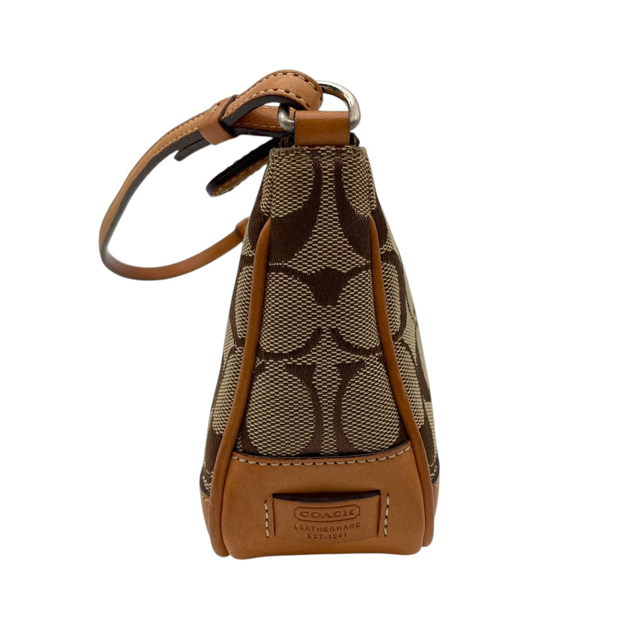 美品 COACH コーチ ハンドバッグ ワンショルダー 肩掛け キャンバス レザー 本革 ブラウン 茶色 シグネチャー 総柄 ミニバッグ コンパクト ポーチ エレガント クラシック カジュアル デイリー お出かけ サブバッグ カバン 鞄 レディース S65
