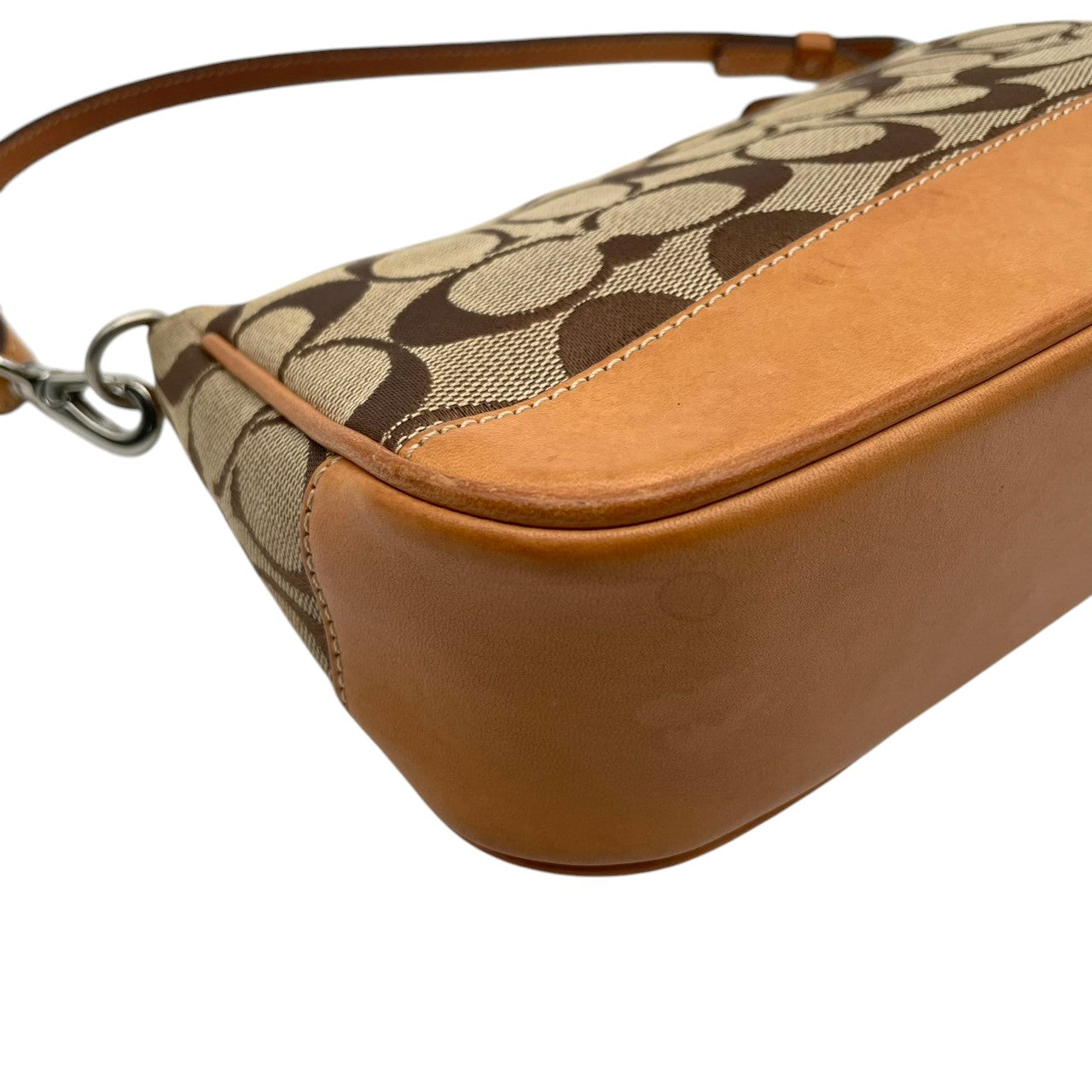 美品 COACH コーチ ハンドバッグ ワンショルダー 肩掛け キャンバス レザー 本革 ブラウン 茶色 シグネチャー 総柄 ミニバッグ コンパクト ポーチ エレガント クラシック カジュアル デイリー お出かけ サブバッグ カバン 鞄 レディース S65