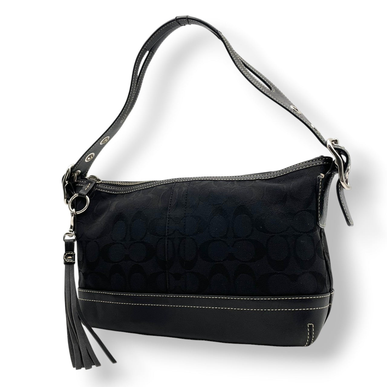 COACH コーチ ハンドバッグ ショルダーバッグ ワンショルダー 肩掛け キャンバス レザー 本革 ブラック 黒 シグネチャー 総柄 エレガント クラシック カジュアル デイリー お出かけ カバン 鞄 自立可 レディース S65