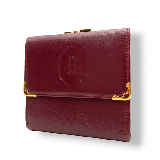 Cartier カルティエ コインケース 小銭入れ 財布 ウォレット コンパクト マストライン レザー 本革 ボルドー ワインレッド 赤茶色 ゴールド金具 ヴィンテージ ビンテージ エレガント クラシック 上品 デイリー 男女兼用 小物 M4