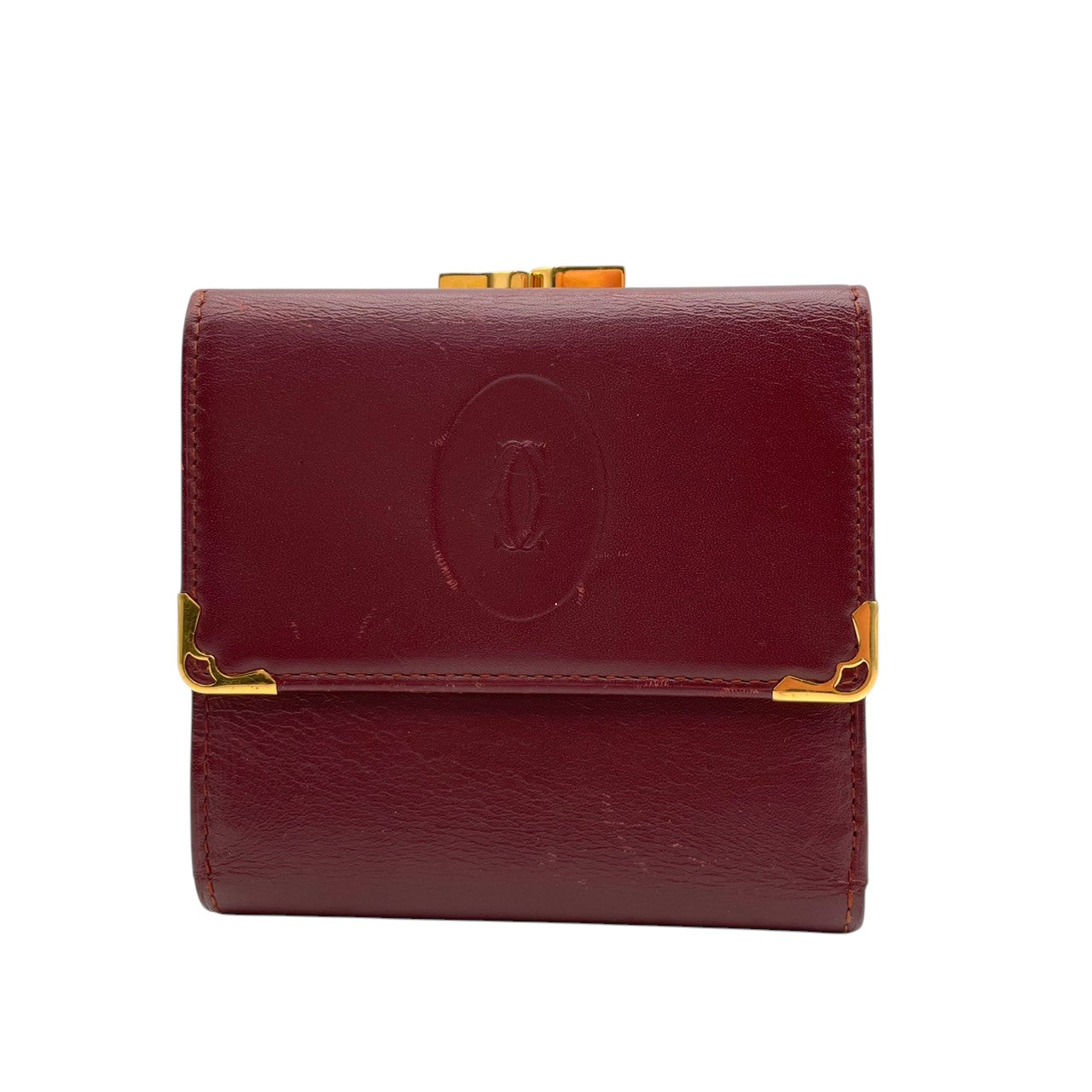Cartier カルティエ コインケース 小銭入れ 財布 ウォレット コンパクト マストライン レザー 本革 ボルドー ワインレッド 赤茶色 ゴールド金具 ヴィンテージ ビンテージ エレガント クラシック 上品 デイリー 男女兼用 小物 M4