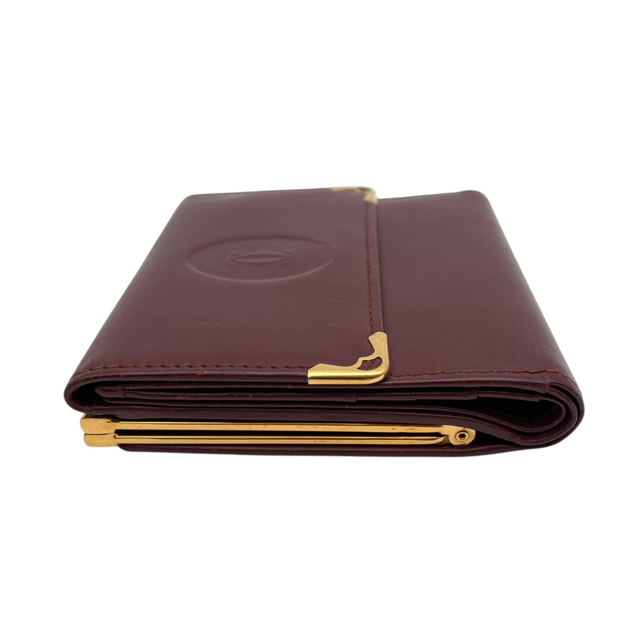 Cartier カルティエ コインケース 小銭入れ 財布 ウォレット コンパクト マストライン レザー 本革 ボルドー ワインレッド 赤茶色 ゴールド金具 ヴィンテージ ビンテージ エレガント クラシック 上品 デイリー 男女兼用 小物 M4