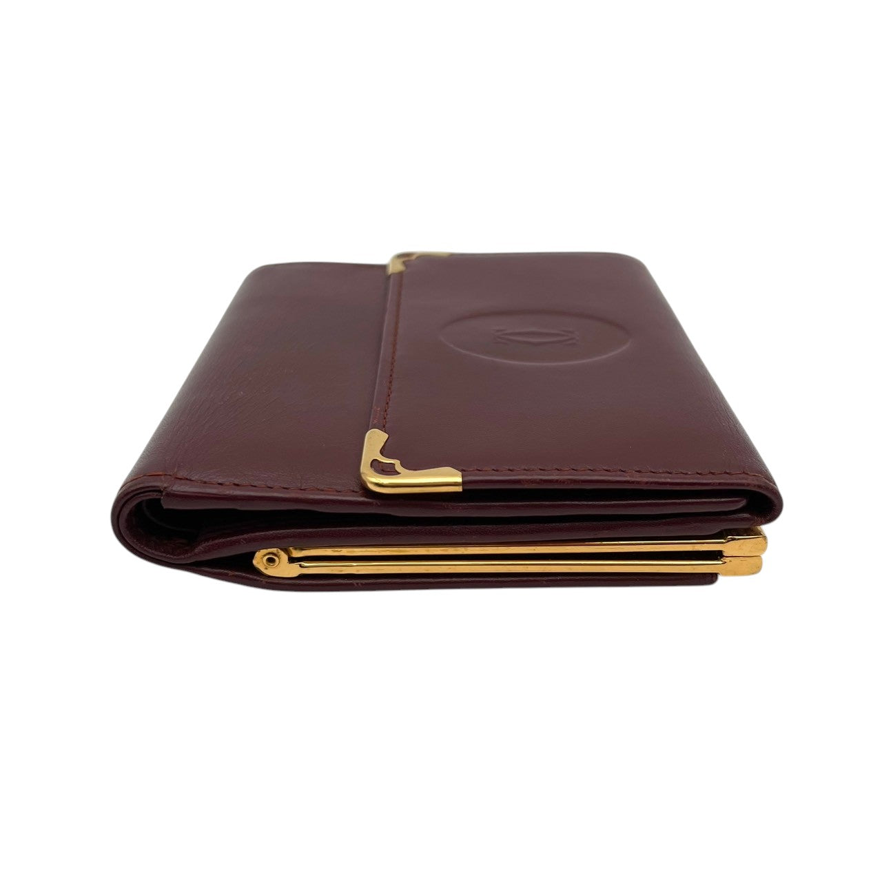 Cartier カルティエ コインケース 小銭入れ 財布 ウォレット コンパクト マストライン レザー 本革 ボルドー ワインレッド 赤茶色 ゴールド金具 ヴィンテージ ビンテージ エレガント クラシック 上品 デイリー 男女兼用 小物 M4