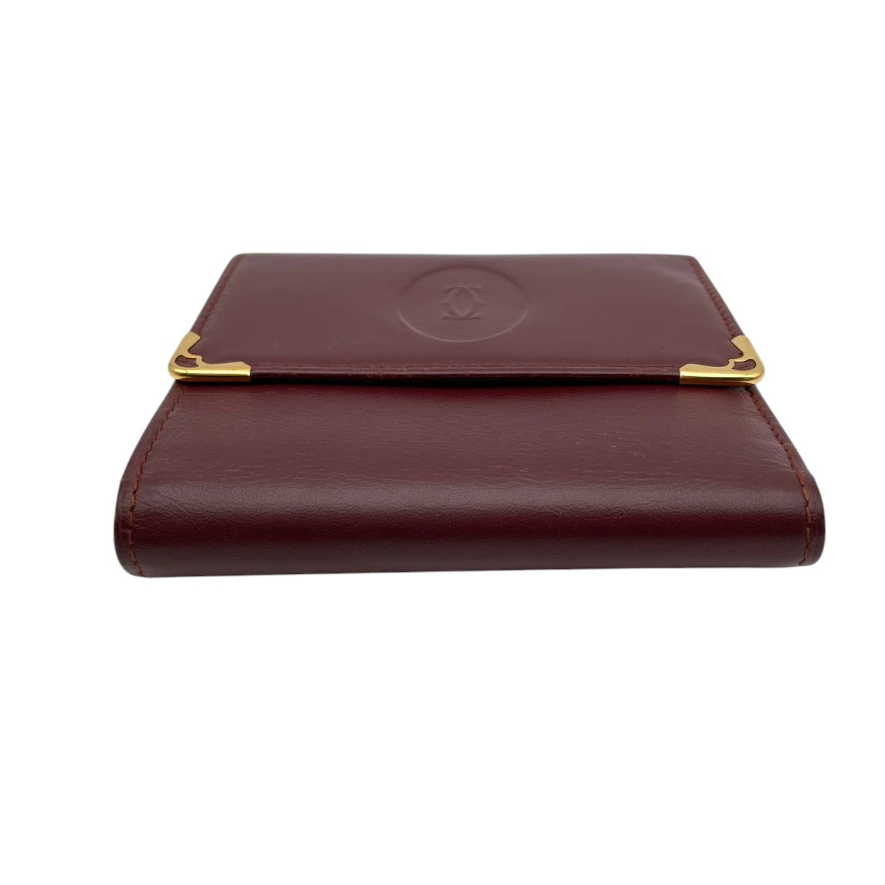 Cartier カルティエ コインケース 小銭入れ 財布 ウォレット コンパクト マストライン レザー 本革 ボルドー ワインレッド 赤茶色 ゴールド金具 ヴィンテージ ビンテージ エレガント クラシック 上品 デイリー 男女兼用 小物 M4