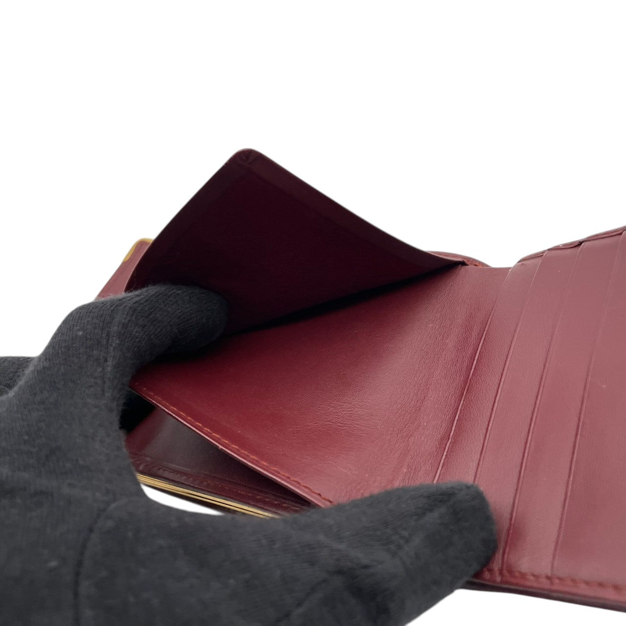 Cartier カルティエ コインケース 小銭入れ 財布 ウォレット コンパクト マストライン レザー 本革 ボルドー ワインレッド 赤茶色 ゴールド金具 ヴィンテージ ビンテージ エレガント クラシック 上品 デイリー 男女兼用 小物 M4