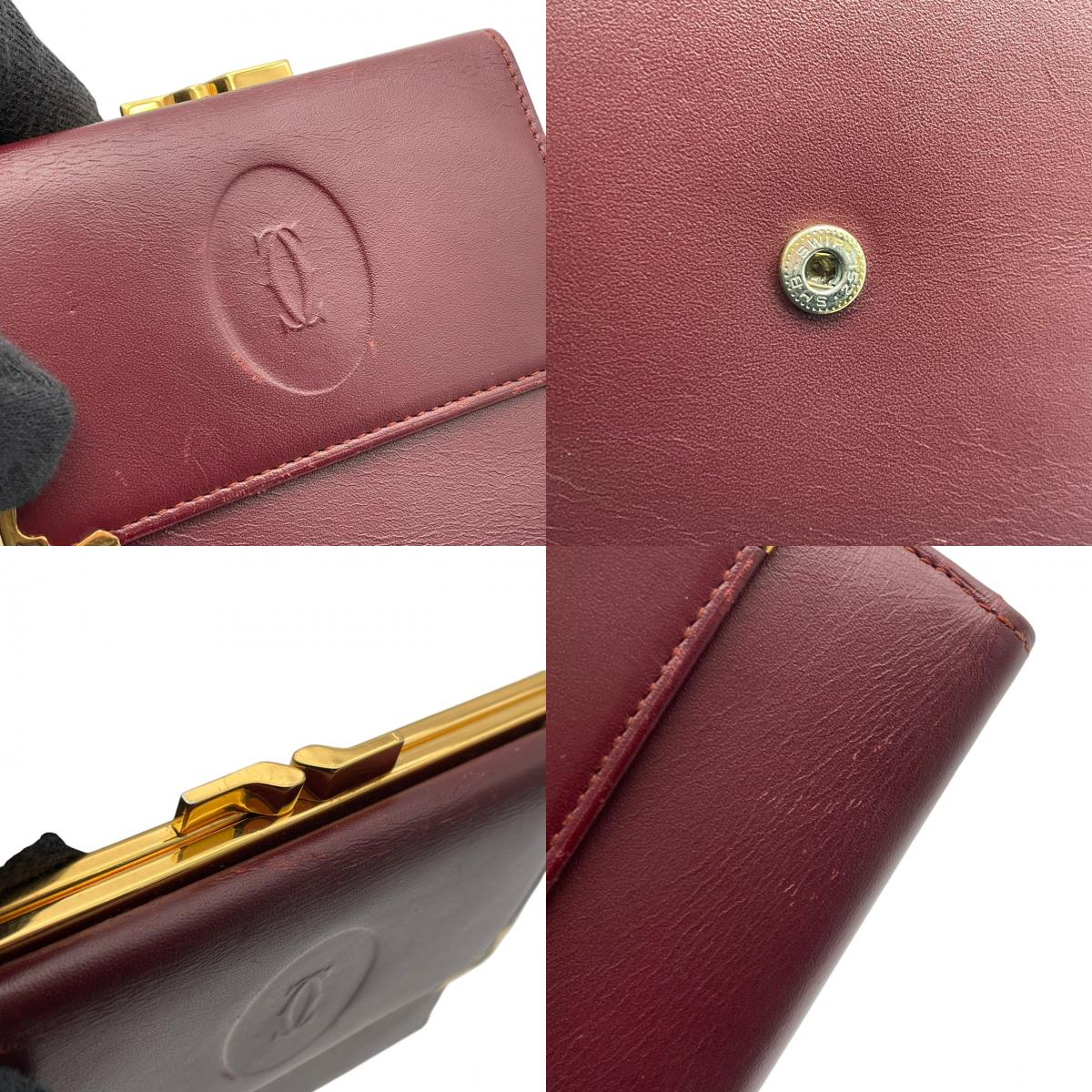Cartier カルティエ コインケース 小銭入れ 財布 ウォレット コンパクト マストライン レザー 本革 ボルドー ワインレッド 赤茶色 ゴールド金具 ヴィンテージ ビンテージ エレガント クラシック 上品 デイリー 男女兼用 小物 M4