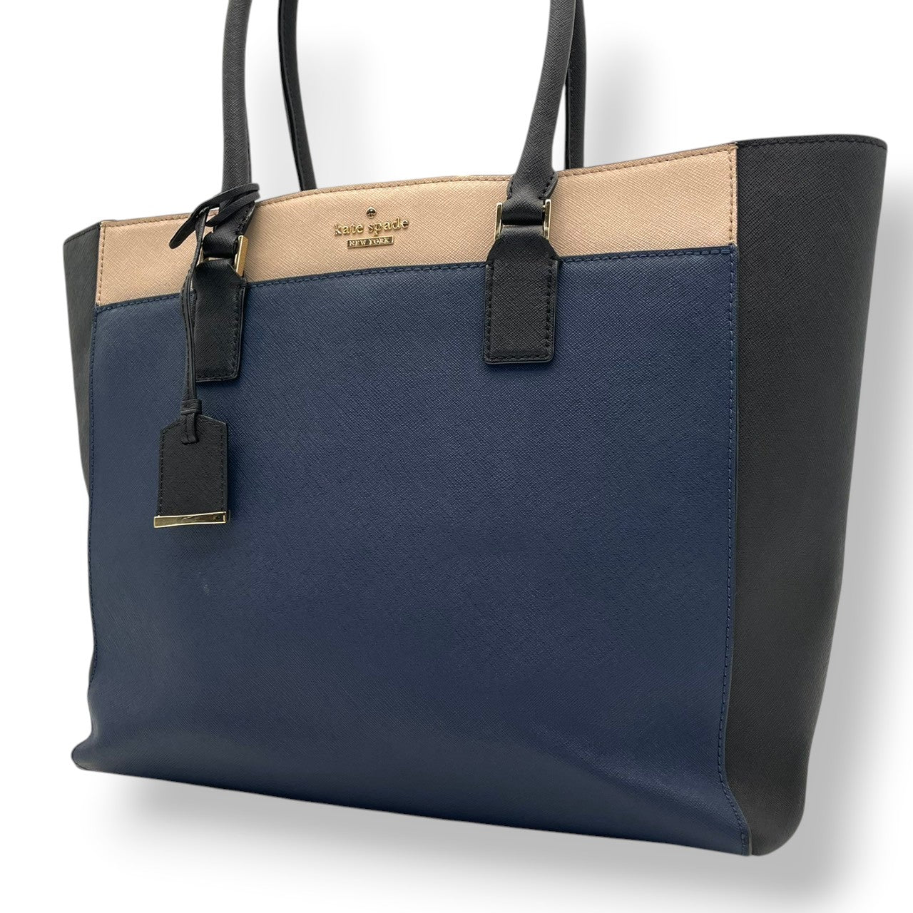 kate spade ケイトスペード トートバッグ ショルダーバッグ ワンショルダー 肩掛け レザー 本革 ネイビー 紺色 ブラック 黒 ピンクベージュ バイカラー 大容量 A4収納可 エレガント 通勤 通学 デイリー 鞄 自立可 レディース S75