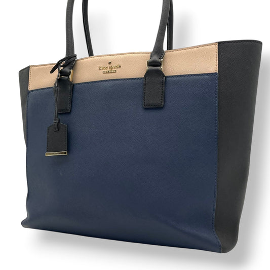 kate spade ケイトスペード トートバッグ ショルダーバッグ ワンショルダー 肩掛け レザー 本革 ネイビー 紺色 ブラック 黒 ピンクベージュ バイカラー 大容量 A4収納可 エレガント 通勤 通学 デイリー 鞄 自立可 レディース S75