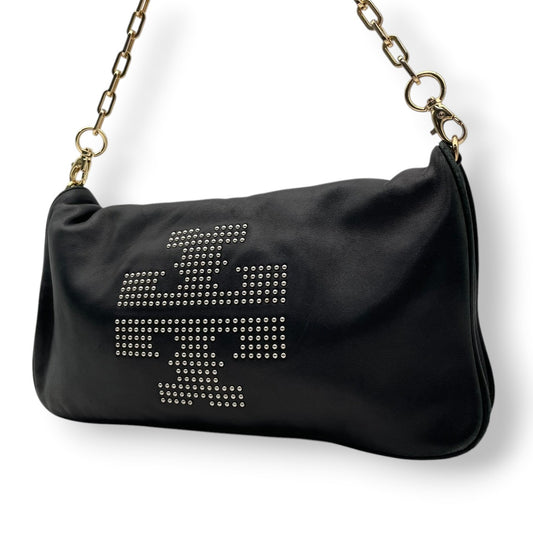 トリーバーチ TORY BURCH ショルダーバッグ 鞄 本革 レザー ブラック 黒 スタッズ ビッグロゴ チェーンショルダー クロスボディ 斜め掛け可 肩掛け レディース エレガント クラシック カジュアル パーティー お出かけ デイリー 良品 S75