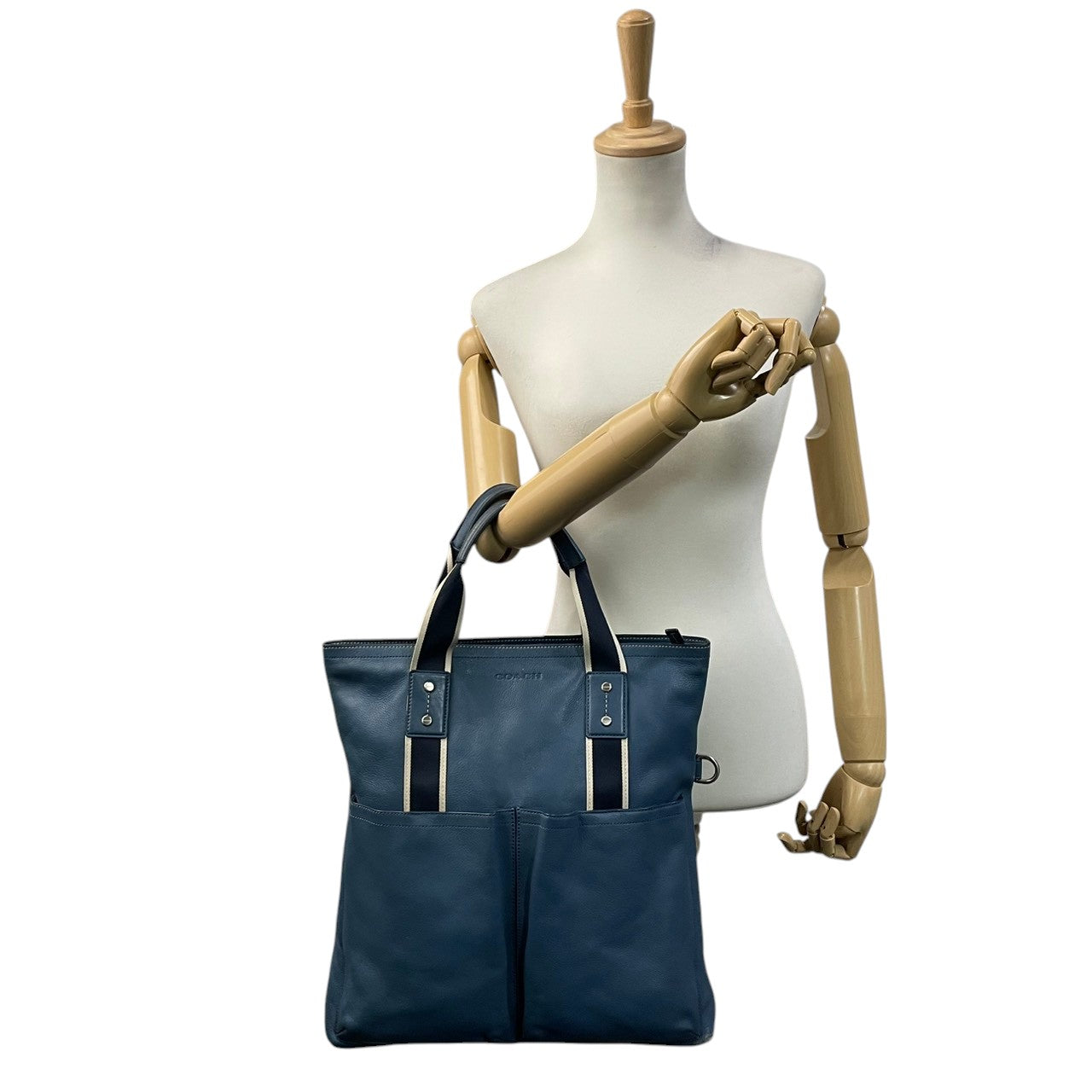 コーチ COACH トートバッグ ハンドバッグ ビジネスバッグ 本革 レザー ブルー ネイビー 青 紺 ヘリテージ 男女兼用 カジュアル ビジネス 通勤 通学 大きめ 大容量 A4収納可 縦型 収納力抜群 お出かけ デイリーユース 良品 S75