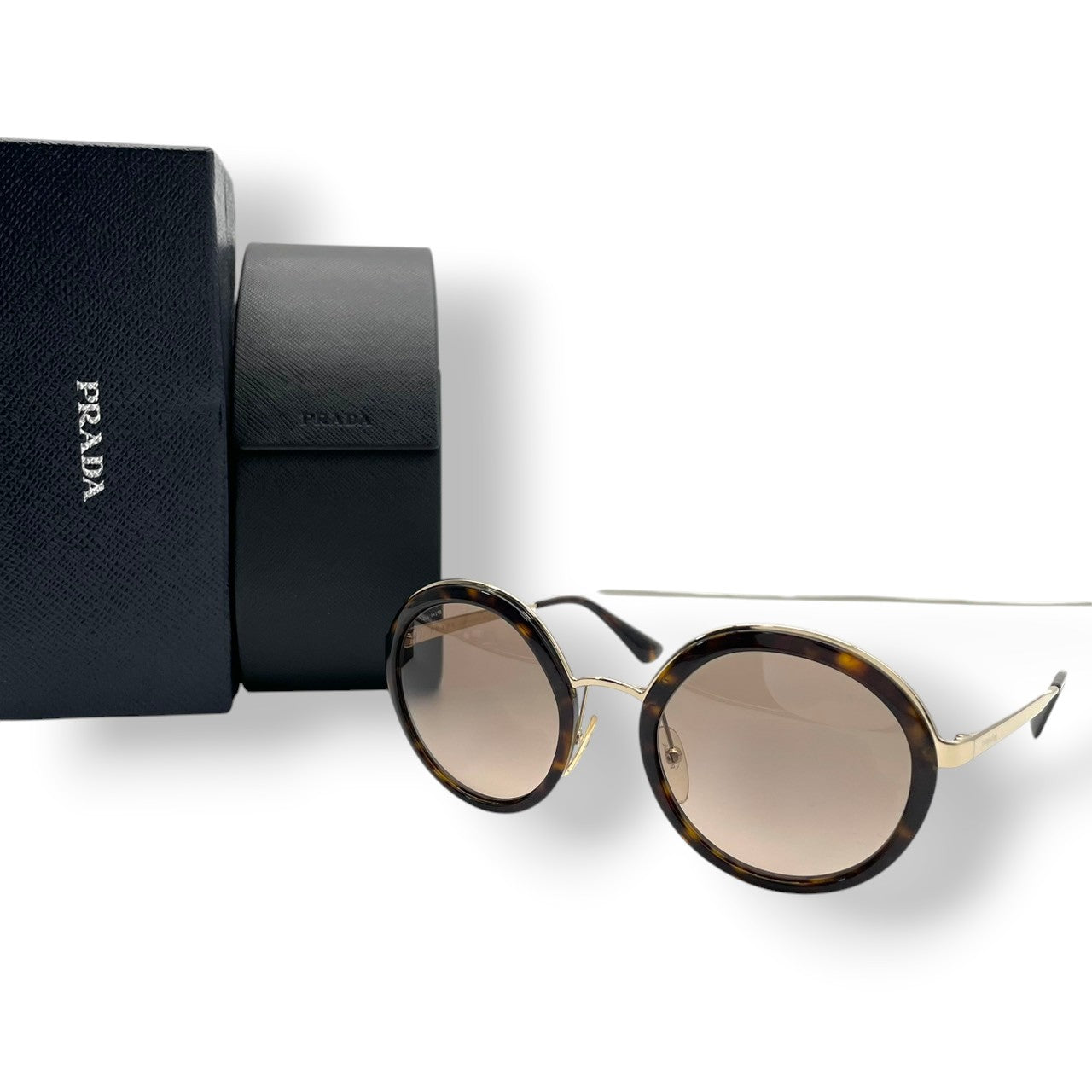 美品 プラダ PRADA サングラス SPR50T べっ甲柄 ハバナ ブラウン 茶 プラスチック メタル ラウンド メタルコンビ ユニセックス アイウェア 小物 アクセサリー 紫外線対策 UVカット エレガント お出かけ おしゃれ 綺麗 箱付き M1