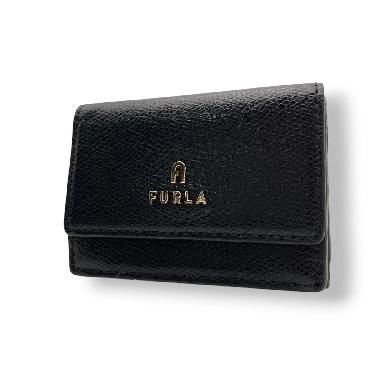 美品 フルラ FURLA 財布 三つ折り コンパクトウォレット ミニ財布 レザー 本革 ブラック 黒 ゴールド金具 レディース エレガント クラシック ビンテージ カジュアル シンプル 上品 高品質 丈夫 人気 お出かけ デイリー 普段使い 通勤 収納 M1