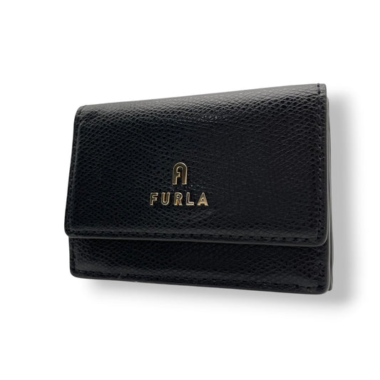 美品 フルラ FURLA 財布 三つ折り コンパクトウォレット ミニ財布 レザー 本革 ブラック 黒 ゴールド金具 レディース エレガント クラシック ビンテージ カジュアル シンプル 上品 高品質 丈夫 人気 お出かけ デイリー 普段使い 通勤 収納 M1