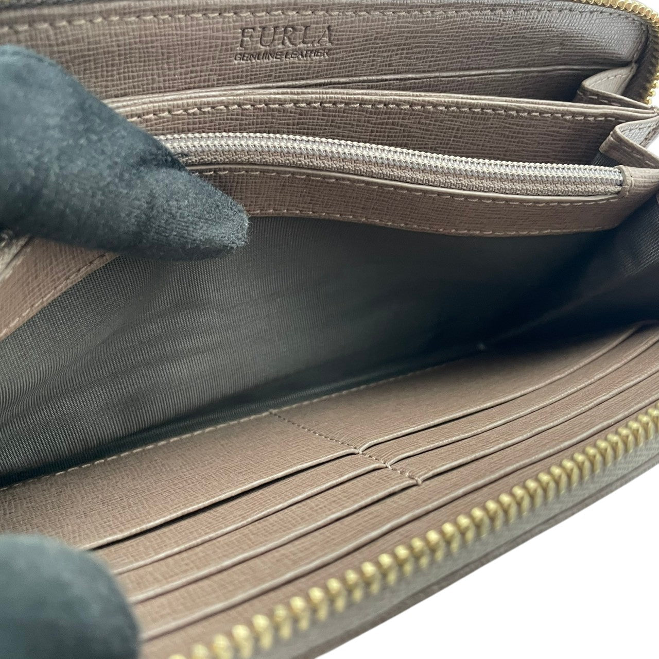 美品 フルラ FURLA 財布 長財布 ラウンドファスナー レザー 本革 グレージュ トープ ゴールド金具 レディース エレガント クラシック ビンテージ カジュアル シンプル 上品 高品質 丈夫 人気 お出かけ デイリー 普段使い 多機能 大容量 大人 M1