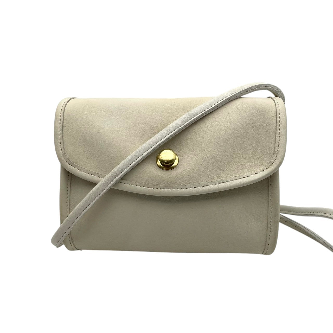 【美品】 COACH コーチ ショルダーバッグ ポシェット ミニバッグ クロスボディ 斜め掛け ターンロック レザー 本革 アイボリー 白系 ゴールド金具 レディース お出かけ デイリーユース レトロ シンプル 上品 箱付き 鞄 S19