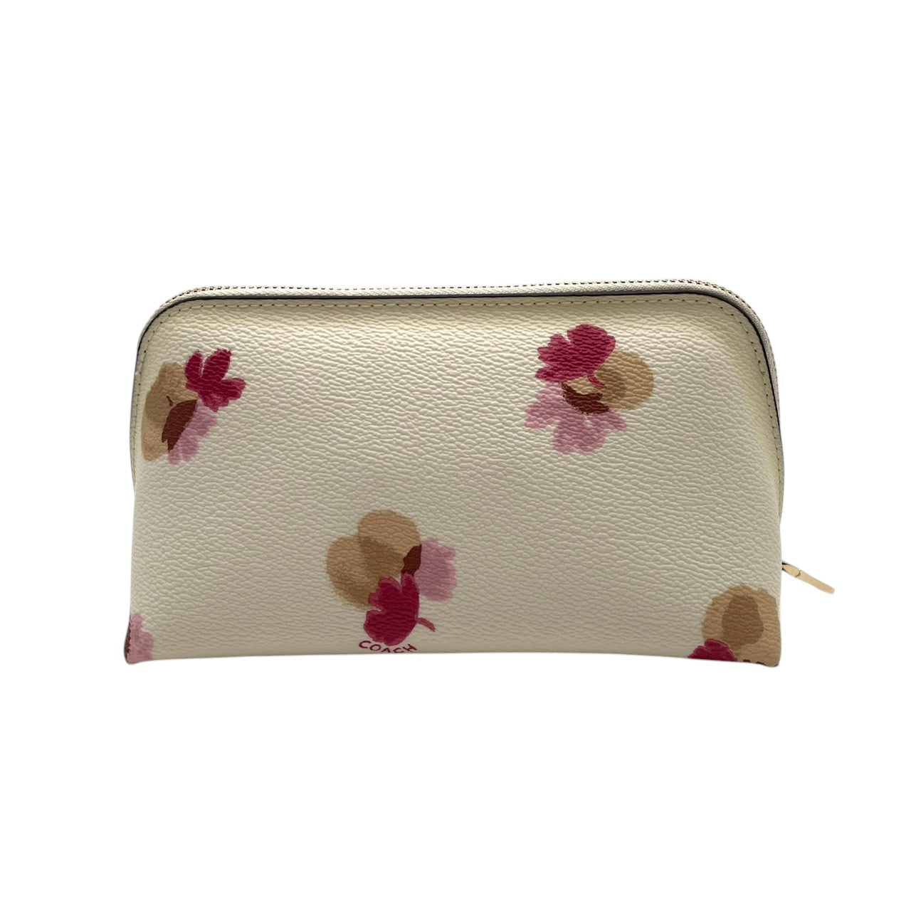 極美品 COACH コーチ ポーチ コスメポーチ 化粧ポーチ 小物入れ シグネチャー PVC レザー アイボリー ピンク ベージュ ゴールド金具 レディース 上品 エレガント コンパクト デイリー トラベル 旅行 整理 収納 S84