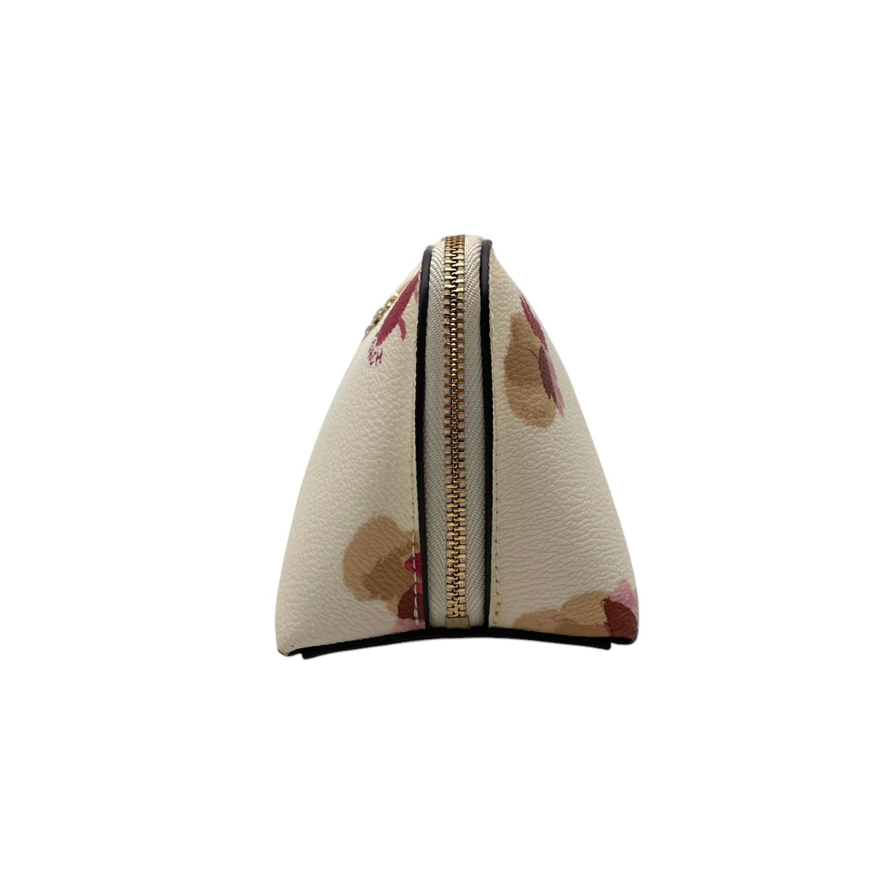 極美品 COACH コーチ ポーチ コスメポーチ 化粧ポーチ 小物入れ シグネチャー PVC レザー アイボリー ピンク ベージュ ゴールド金具 レディース 上品 エレガント コンパクト デイリー トラベル 旅行 整理 収納 S84
