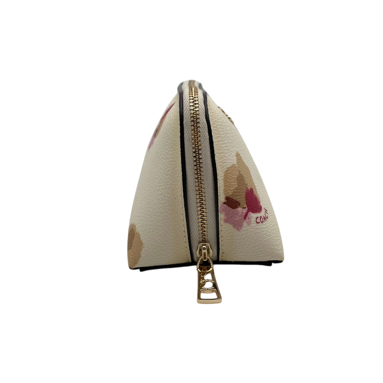 極美品 COACH コーチ ポーチ コスメポーチ 化粧ポーチ 小物入れ シグネチャー PVC レザー アイボリー ピンク ベージュ ゴールド金具 レディース 上品 エレガント コンパクト デイリー トラベル 旅行 整理 収納 S84
