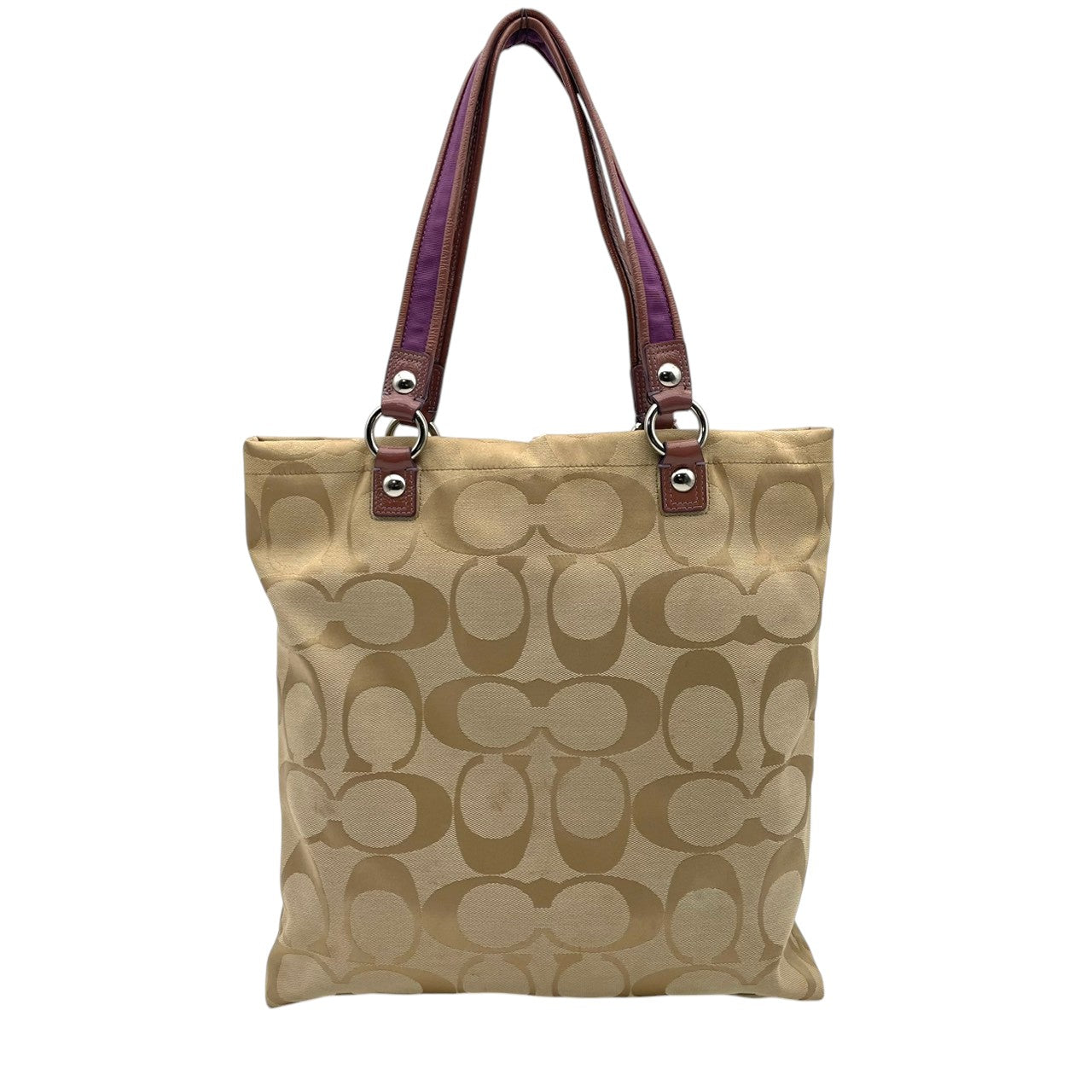 美品 COACH コーチ ポピー シグネチャー トートバッグ ショルダーバッグ キャンバス パテントレザー スパンコール ベージュ 肩掛け A4収納 大容量 華やか エレガント カジュアル 通勤 通学 お出かけ デイリー トラベル レディース 鞄 S84