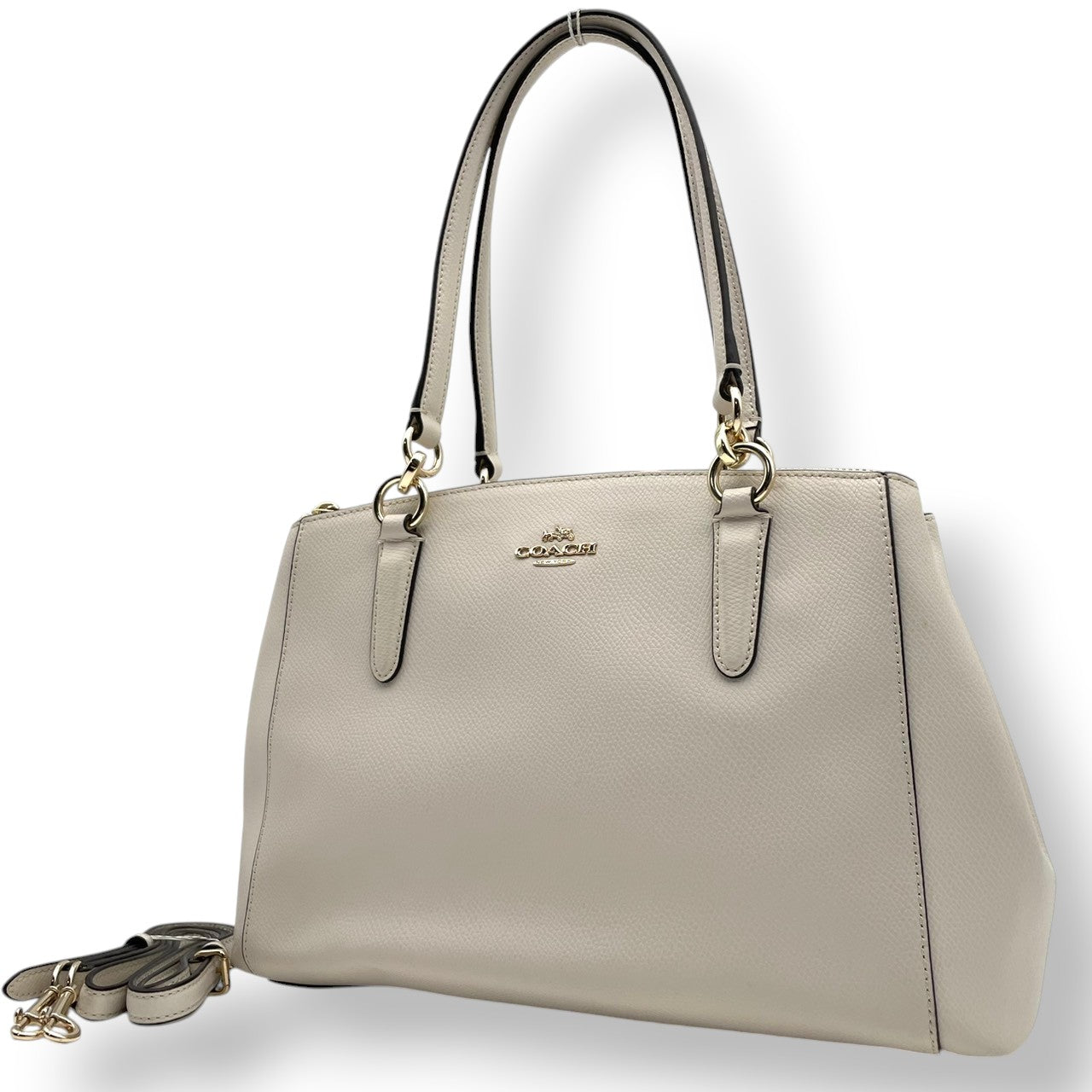 美品 COACH コーチ 2WAY ショルダーバッグ ハンドバッグ 斜め掛け クロスボディ レザー 本革 ホワイト 白 ゴールド金具 レディース エレガント 上品 通勤 通学 お出かけ デイリーユース シンプル 人気 カバン 鞄 S84