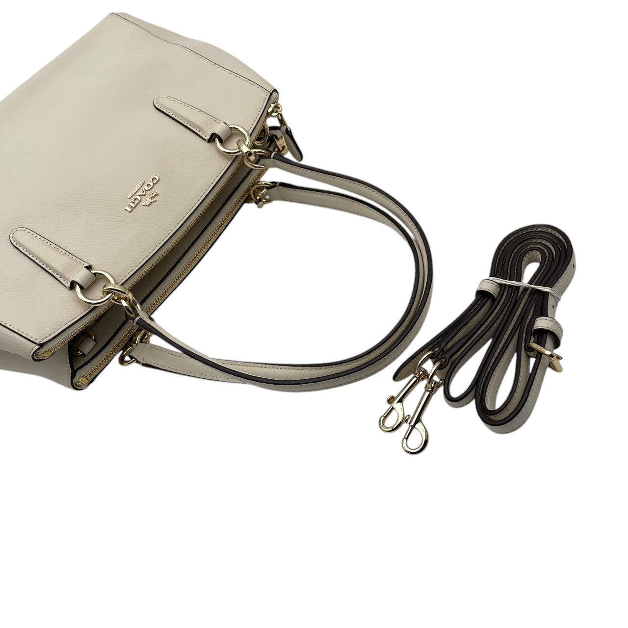 美品 COACH コーチ 2WAY ショルダーバッグ ハンドバッグ 斜め掛け クロスボディ レザー 本革 ホワイト 白 ゴールド金具 レディース エレガント 上品 通勤 通学 お出かけ デイリーユース シンプル 人気 カバン 鞄 S84