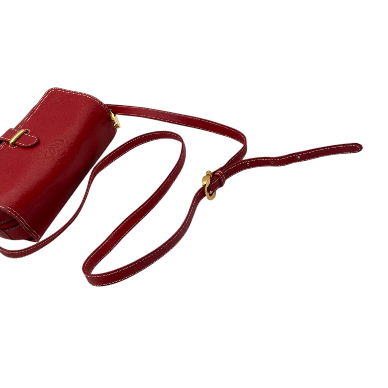 LOEWE ロエベ アナグラム ショルダーバッグ ポシェット ミニバッグ クロスボディ 斜め掛け レザー 本革 レッド 赤 ゴールド金具 ヴィンテージ オールド レトロ レディース エレガント 上品 お出かけ デイリーユース シンプル コンパクト 良品 S84