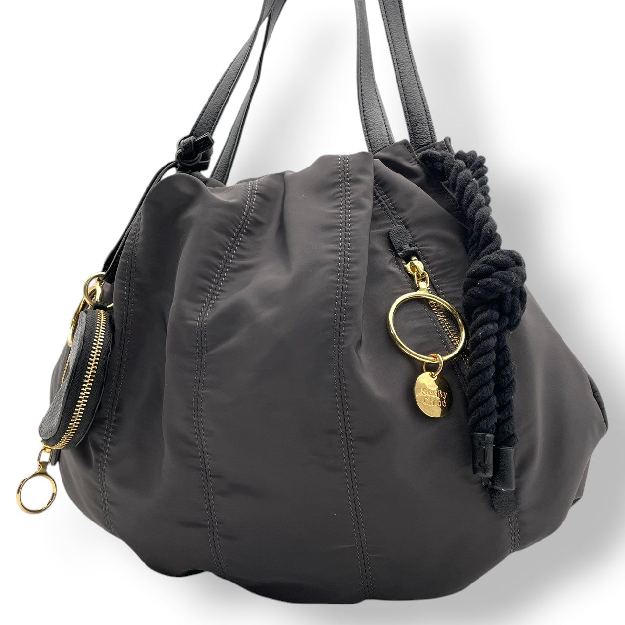 美品 SEE BY CHLOE シーバイクロエ トートバッグ ジョイライダー ナイロン レザー グレー 黒 ブラック 星型チャーム A4収納 大容量 軽量 肩掛け レディース カジュアル マザーズバッグ 通勤 通学 お出かけ 鞄 S84