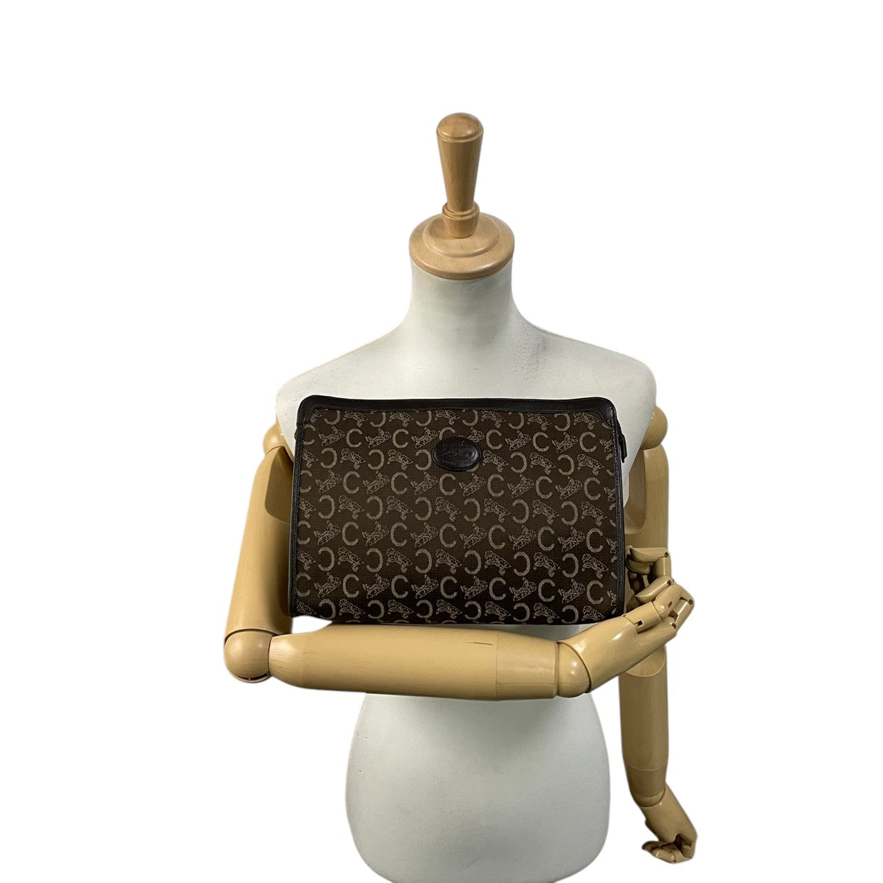 美品 CELINE セリーヌ クラッチバッグ セカンドバッグ ポーチ Cマカダム 馬車柄 キャンバス レザー ブラウン 茶 ゴールド金具 ヴィンテージ オールド レトロ レディース メンズ 男女兼用 ユニセックス エレガント 上品 お出かけ カバン 鞄 S84