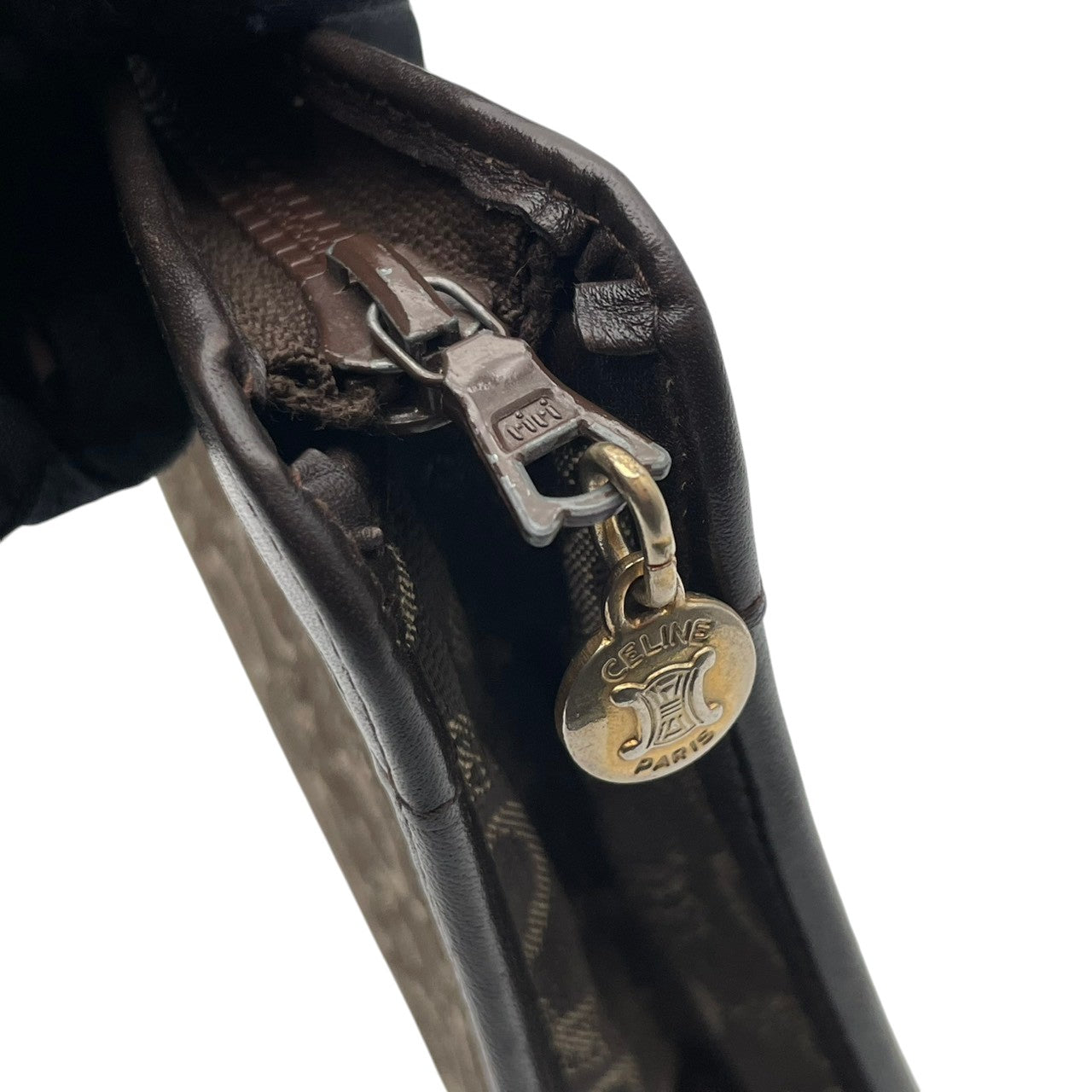 美品 CELINE セリーヌ クラッチバッグ セカンドバッグ ポーチ Cマカダム 馬車柄 キャンバス レザー ブラウン 茶 ゴールド金具 ヴィンテージ オールド レトロ レディース メンズ 男女兼用 ユニセックス エレガント 上品 お出かけ カバン 鞄 S84